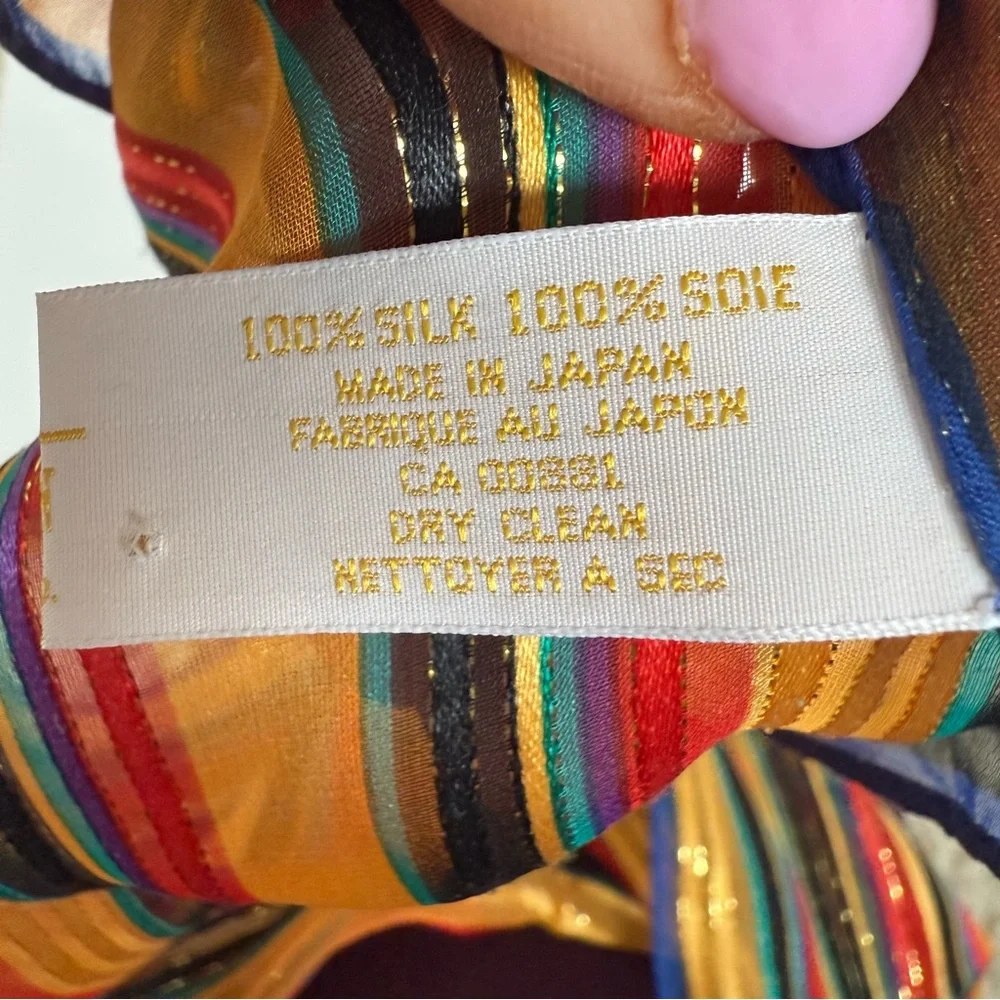 Elaine Gold For Collection XIIX Silk Scarf Multicolor‎ Striped Metallic Gold